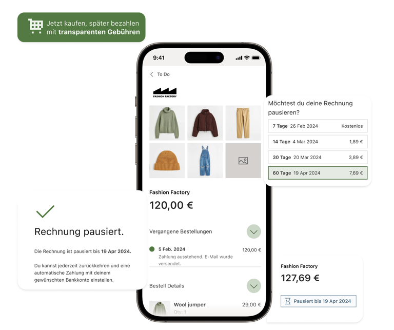 App-Bildschirm, der die Zahlung per Rechnung anzeigt