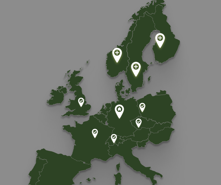 Image showing a European map - with Accounting as a Service by Riverty, you are flexible to handle up to three times faster time-to-market expansions.